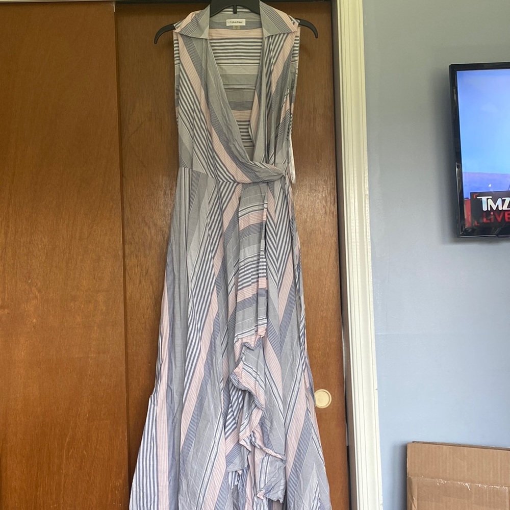 Calvin Klein Full length wrap dress with slit